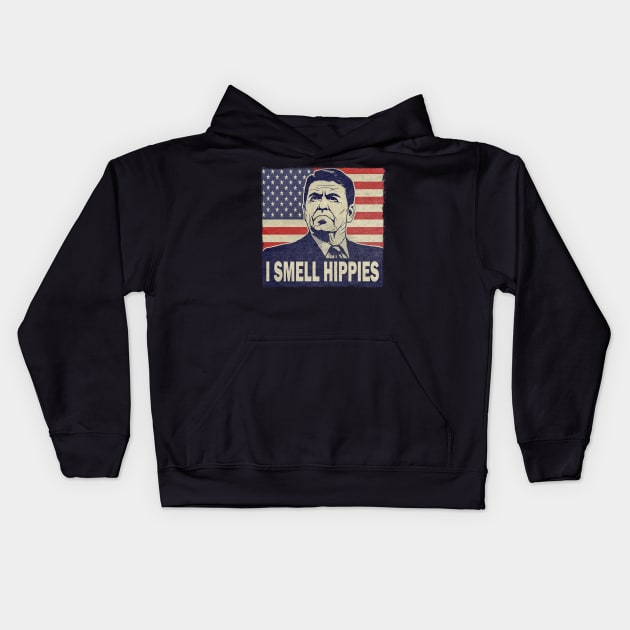 I Smell Hippies Ronald Reagan Kids Hoodie by ZlaGo